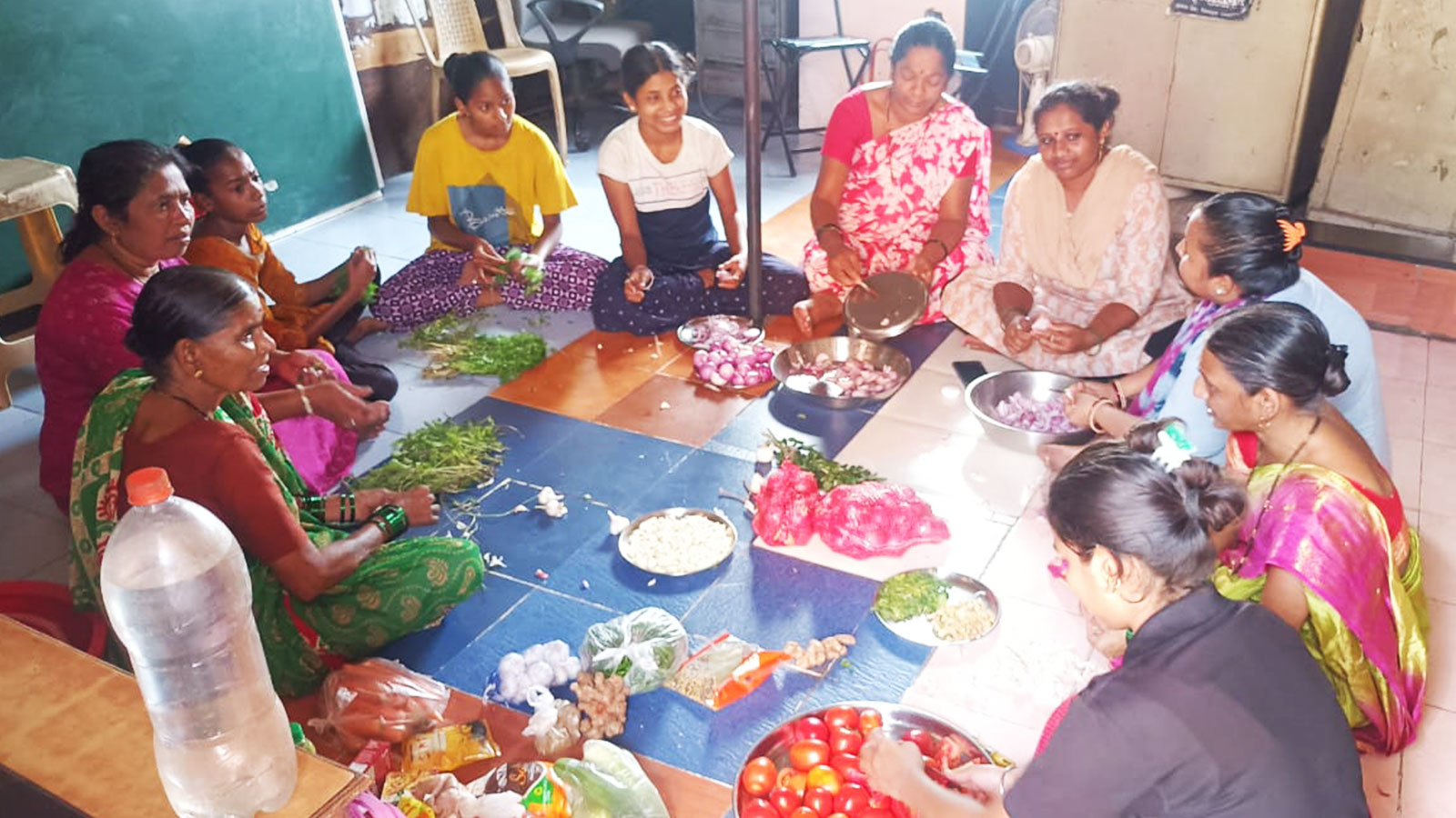 NUTRITION: Community cooking – preparation for  Holi lunch at our Ramesh Metal Quarry community centre