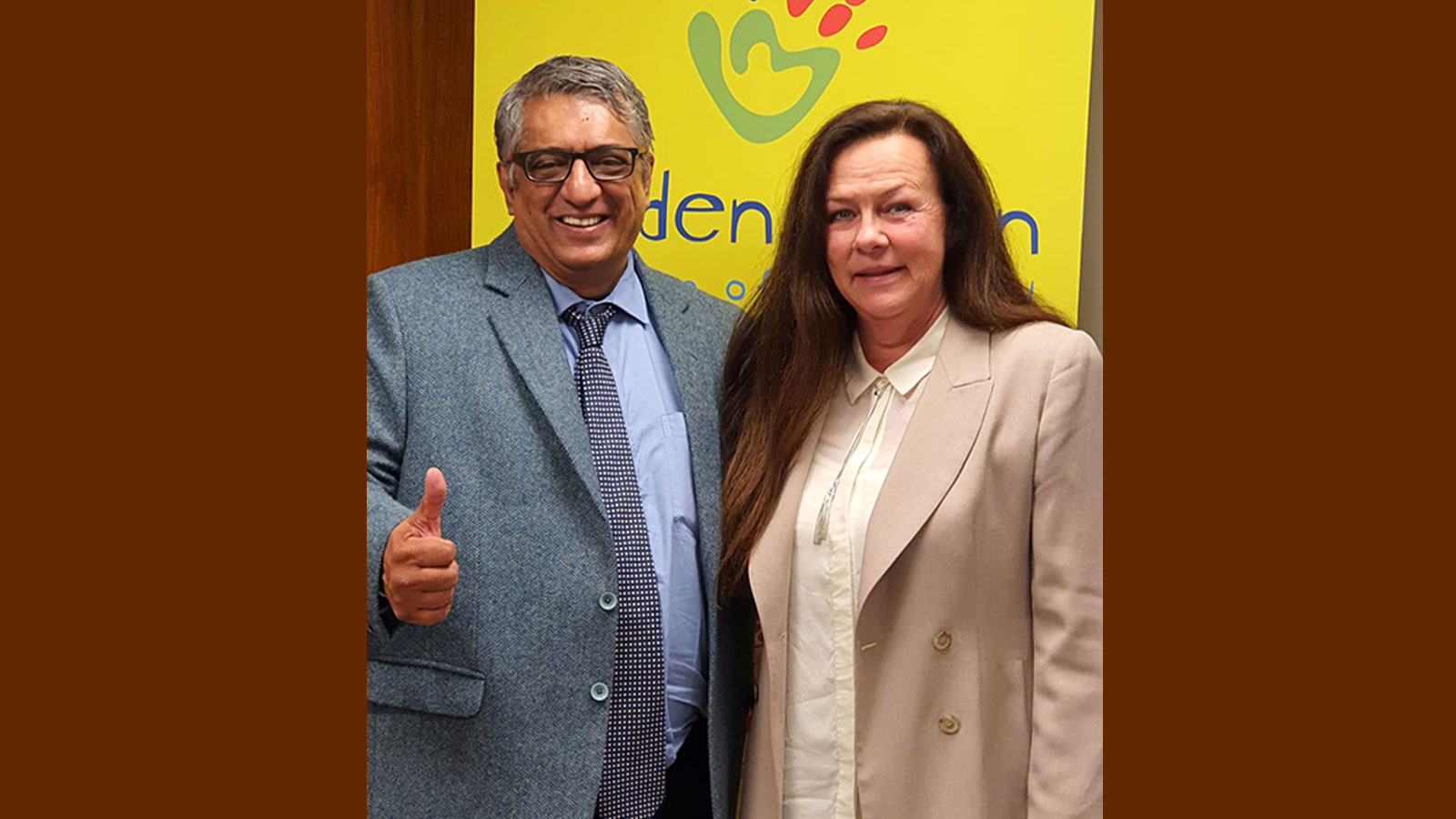 EVENTS: Ms. Elin Karlsen, Sponsorship Head, Verdens Barn/Children of the World Norway, with Mr. Rabindra Hazari, Chairman, in Oslo, Norway