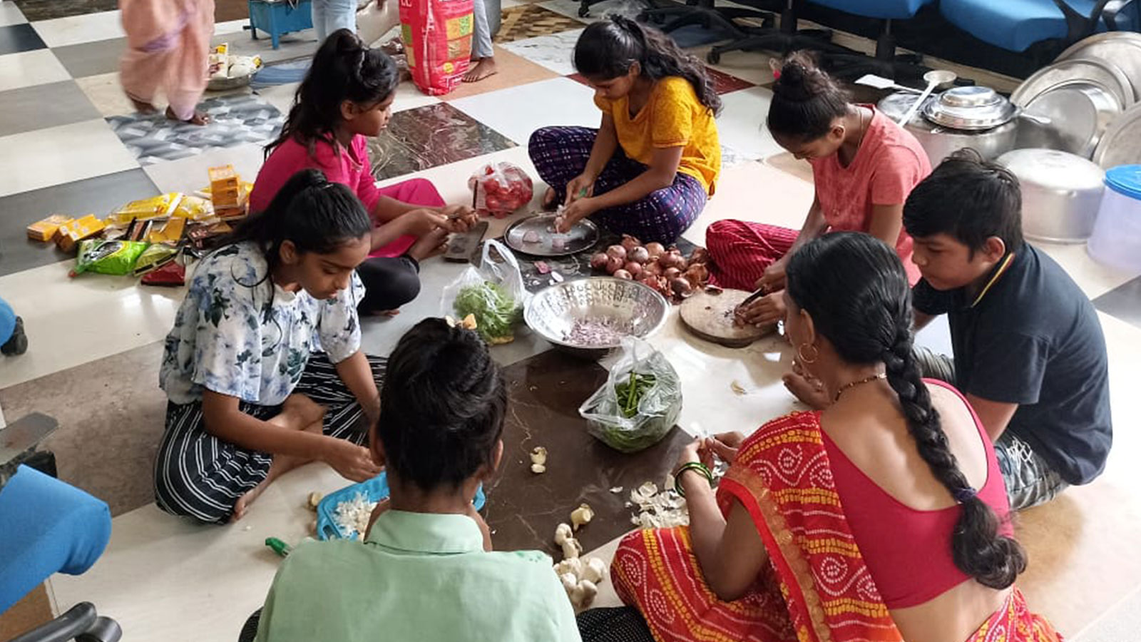 COMMUNITY UPLIFT: Community cooking for Eid e Milad chicken biryani lunch at our Mahatma Gandhi Nagar Quarry community centre