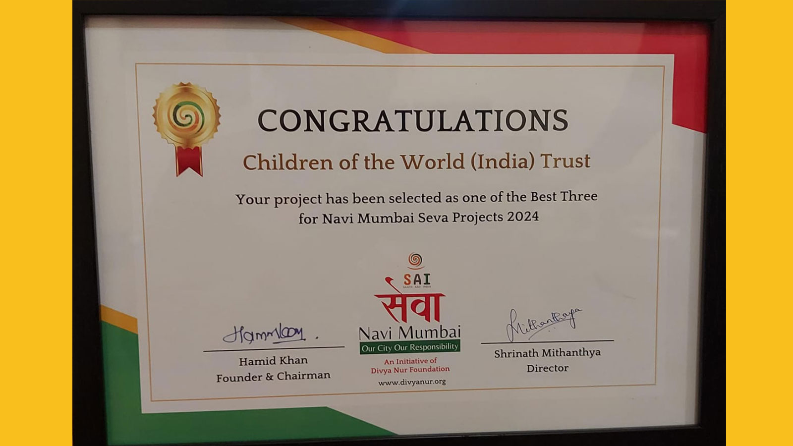 EVENTS: Children of the World (India) Trust's project was selected as one of the best three for Navi Mumbai Seva Projects 2024